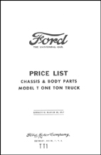 Ford Chassis Body Parts Truck Parts List 1909-1927